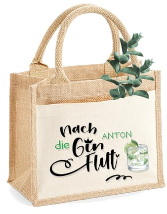 AMBERGER DESIGN by A&M Osterhage amd Jute-Tasche GIn-Geschenk - Nach mir die Gin-Flut personalisiert Geschenk-Tasche Jute-Tasche Nachhaltig Ginfreunde | Größe S