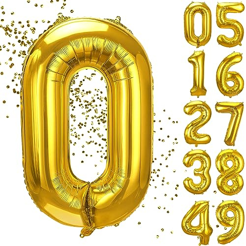 YuSaug Geburtstag Zahlen Luftballon, 40 Folienballon 0 to 9 Gold Helium Ballon, Folienballon 3 XXL Riesen Folienballon Geburtstagsdeko Ballon Zahl Deko zum Geburtstag Fliegt mit Helium-0