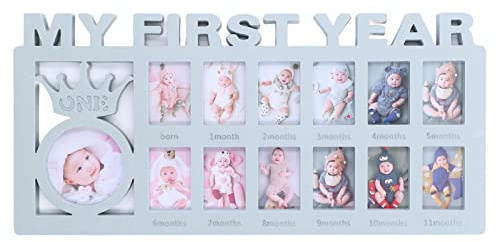QANYEGN 12 Monate Fotorahmen Collage Baby Bilderrahmen, Mein erstes Jahr 12 Monate Fotorahmen, Collage Baby Fotogalerie Bilderrahmen für Zuhause, Partys