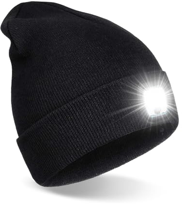 mizikuu Gorro Luz LED, LED Luminoso Gorro Sombrero Gorro de Punto con Luz Recargable Invierno Cálido Regalos para Hombres Mujeres Caminar de Noche Acampar Andar en Bicicleta