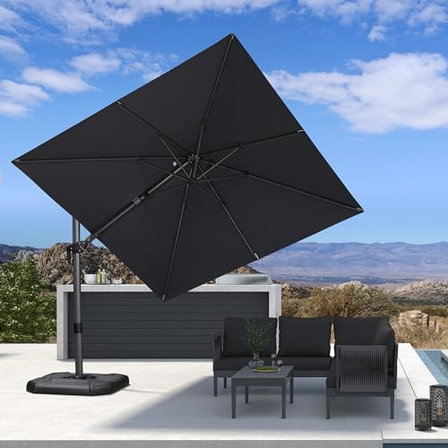 PURPLE LEAF Ombrellone da Giardino 2,7 x 2,7 m con Base a Croce, Ombrelloni da Esterno in Alluminio Tela Protezione UV 50+ con Inclinazione Bidirezionale e Rotazione di 360°, Grigio