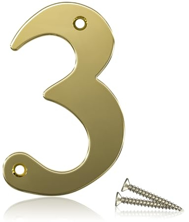 Bwintech 1 Pcs 75mm Height (3 Inch) Pvd Gold Bolted Door Number 3 Stainless Steel 304 House Number, Suitable For Front,Wooden, Composite,UPVC Door