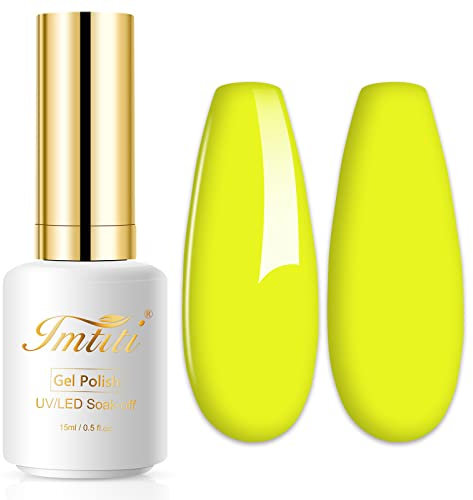 Imtiti Neon Gel Nail Polish, 15ML Neon Yellow Gel Polish Soak Off LED U V Nail Gel Polish Spring Summer Gel Nail Polish DIY Nail Art Starter Manicure Salon Gel Nail Kit for Women Girls