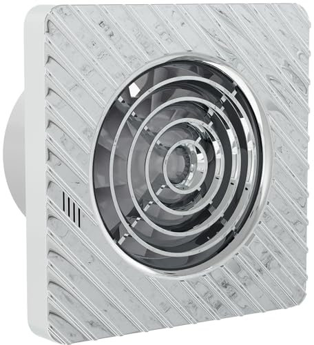 Pebble Grey Chrome Bathroom Extractor Fan with Timer & Humidistat 4”/100mm IP45 Rated - Wave Silent Bathroom Fan Extractor for Ventilation, Exhaust Fans for Kitchen, Wall/Ceiling Mounted Axial Fans