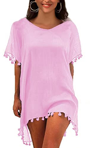 Heynino Women's Lightweight Swimsuit Cover-Up Tassel Kaftan Loose Beach Dress