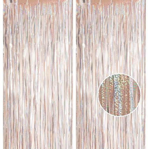 Lametta Vorhang Silber Glitzer, 2 Stück 1x 2.5m Metallische Glitzervorhang Geburtstag Folien Fransen Vorhänge Tinsel Curtains für Disco Party Halloween Weihnachten Hochzeit Festivals Bühnendekor
