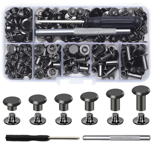 Chicago Binding Schrauben, 110 Stück Chicago Schrauben, M5 x 4/5/6/8/10/12mm Buchschrauben, Schraubnieten für DIY Leder Dekoration,Taschen,Handwerk,Kragen,Geschirr,Gepäck,Geldbörse (grau)
