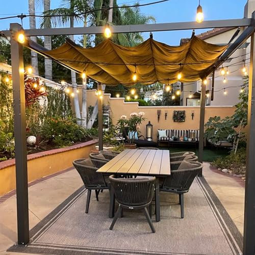 PURPLE LEAF Pergola avec Guirlande Lumineuse Exterieure 3 x 3 m Tissu Teint en Fil, Aluminium Toit Rétractable, Jardin Exterieur, Gris