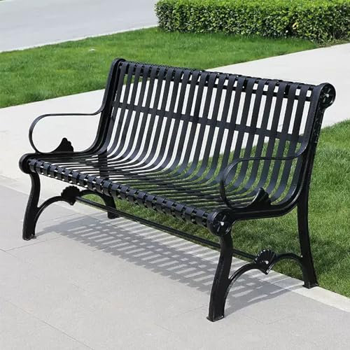 SORVA Gartenbank aus Metall, 47-Zoll-Parkbank mit Rückenlehne, Lattenrost-Stuhl mit Armlehnen, Sitzmöbel aus Gusseisen für den Außenbereich, 2-Sitzer, für Terrasse, Veranda, Hof, Rasen