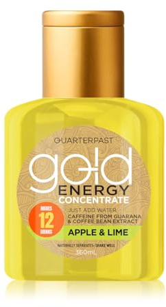 QUARTERPAST Gold Drink Energy Concentrate. Just Add Water. Quick Easy Alternative to Traditional Energy Drinks. One Bottle Makes 12 Drinks.(360ml, Apple & Lime)