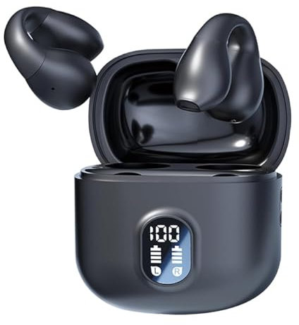 Open Ear Clip Running Headphones Wireless Bluetooth 5.4 OWS Hanging Sports Gym Clip On Earphones Air Bone Conduction TWS Wireless Ultra Open Earbuds ENC Ear Phones Bluetooth for iPhone Android Runners