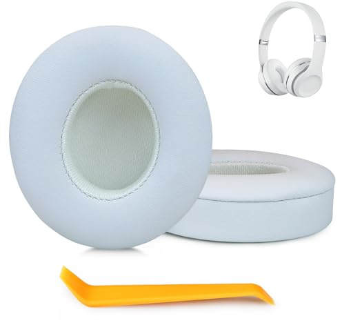 SINOWO Earpads Replacement for Beats Solo 2 & Solo 3 Wireless On-Ear Headphones,Solo2 Solo3 Ear Pads Cushions with Noise Isolation Memory Foam,Soft Protein Leather(White)