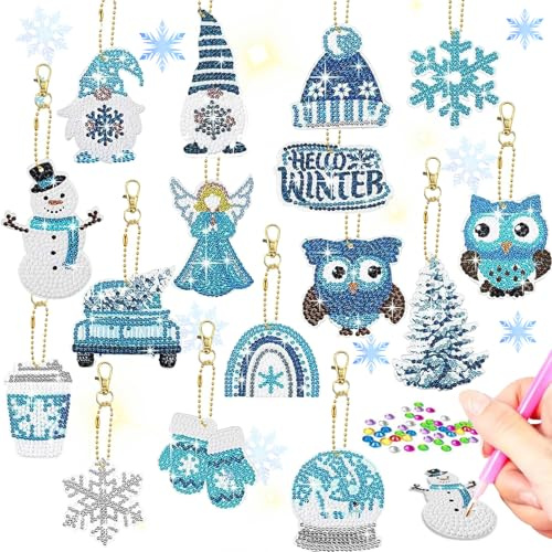 Diamond Painting Weihnachten Anhänger, 16 PCS Schlüsselanhänger, Diamant Malerei Anhänger für Weihnachtsdeko und Geschenk
