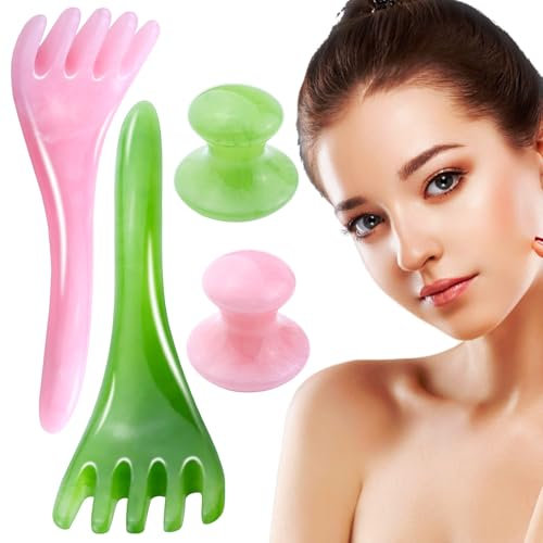 GZjiyu 4 Stk Gua Sha Set Massagesteine Gesicht, Gua Sha Pilz Massage Steine Set, für Verbesserung von Feinen Linien, Massagepflege und Spa Entspannung