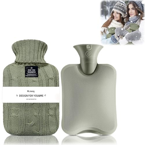 Borsa dell'acqua calda con rivestimento in maglia, a prova di perdite, per impacchi caldi e freddi, scalda mani e piedi, ideale per crampi mestruali, sollievo dal dolore al collo e alle spalle, letto