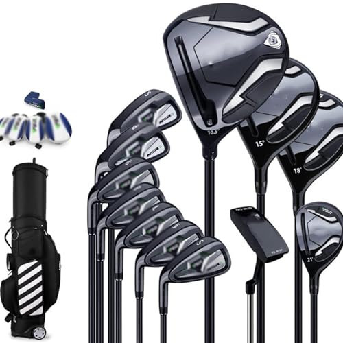 Set completo da golf per uomo, set completo di mazze da golf per principianti, sacca per palline da golf standard, golf per uomo mancino, asta in carbonio, confezione da 12 con sacca per carrello