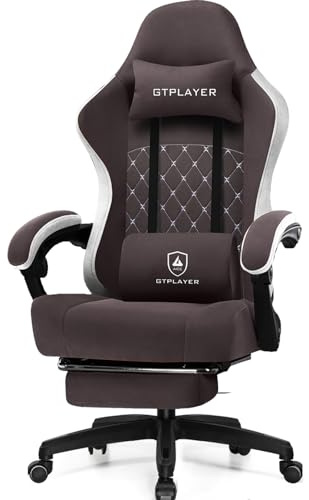 GTPLAYER Ergonomischer Gaming-Stuhl Avec Surface in Tissu, Coussin de siège à ressort, Accoudoirs von Connexion und Fußstütze, Brun