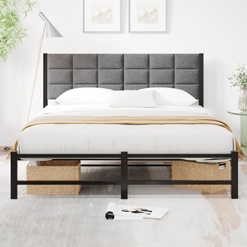 JUISSANO Double Bed Frame Upholstered Bed Frame Double Bed,Black
