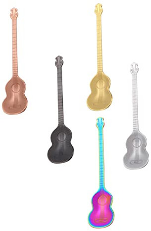 OKUMEYR 5stücke Gitarren Aussehen Design Edelstahl Löffel Für Dessert Kaffee Als Rührlöffel Und Zuckerlöffel Langlebig Und Rostfrei Für Party Und Hause