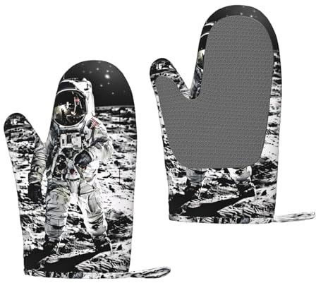 Gants de cuisine en silicone motif astronaute lunaire – Gants imperméables et antidérapants pour micro-ondes, barbecue, cuisine, pâtisserie
