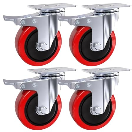 Tiffora Heavy Duty Double Bearing 100mm Swivel Castor Wheel Trolley Furniture Caster 700KG (Pack of 4 with Brakes)