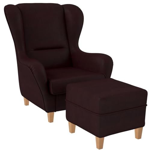 Supellex Sofia Ohrensessel mit Hocker | Design Kunstleder Milano Weinrot