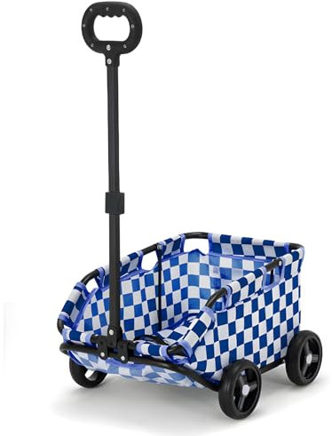 Vexorium Hundewagen für kleine Hunde, rollbarer, faltbarer Katzen- und Hundewagen, tragbarer Hundewagen mit Rädern für draußen, blau kariert
