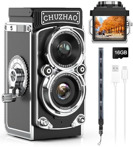 CHUZHAO Retro Digital Camera, Retro Small Portable Camcorder, 12MP Photos & 1080P Full HD Video, Auto Focus, Suitable for Beginners, Adults, Teens, Kids, Boys and Girls (Black)