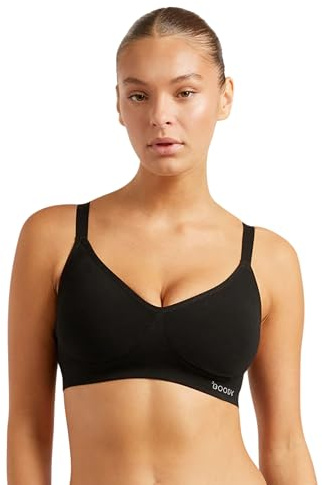 Boody Women’s Wireless Full?Bust T?Shirt Bra – Black | Bamboo Viscose, Seam?Free Comfort, Invisible Fit, 2?in?1 Adjustable Straps (Straight/Racerback), DD?F