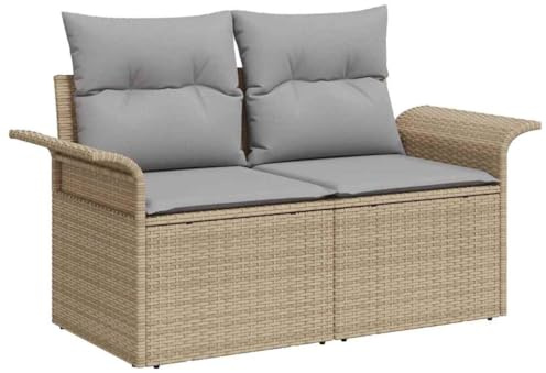 vidaXL Trädgårdsoffa med kudde Beige 141 x 62 x 69cm konstrotting, Trädgård och terrass, rektangulär, modern, hållbar, lätt, UV-resistent, utomhusmöbler för uteplats