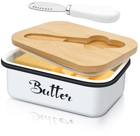 BELICOO Burriera con coperchio, 650 ml, burriera in metallo con coltello multiuso in acciaio inossidabile, grande capacità con doppie guarnizioni in silicone per burro, formaggio, noci