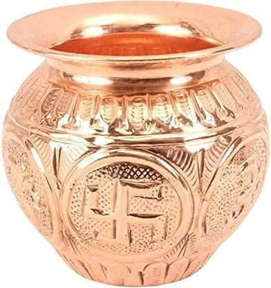 Vaso in rame di alta qualità progettato per offerte sacre, Diwali, Pooja, festival, Danteras, acqua potabile, decorazione per la casa e la cucina, capacità: 450 ml