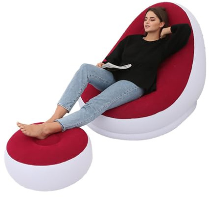 Beufee Aufblasbarer Lounge -Stuhl, fauler Sofa mit Fußhocker aufblasbarem Sofa Faltbarer Verblöschung PVC Liegestuhl Blowing Couch für Outdoor Camping (Rot)