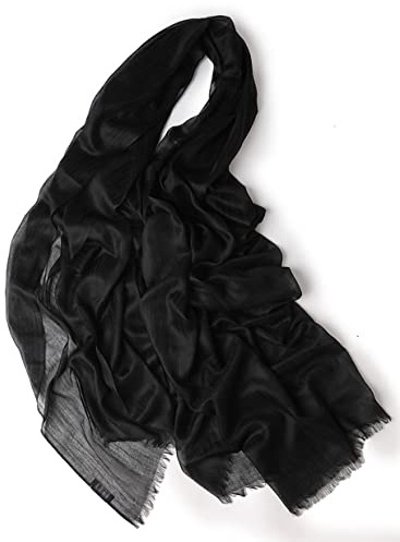 Prettystern Puro Ring Cashmere Pashmina Sciarpa Leggera Sottile Stola Da Cachemire Lana Scialle Con Frange Donna nero