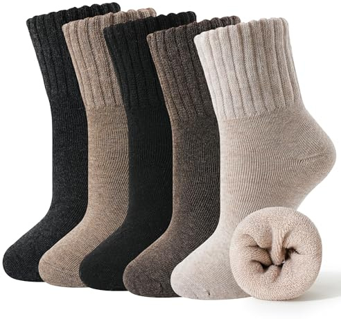 Jeasona 5 Parre Wandersocken Damen 35-38 Thermosocken Warme Socken Ohne Naht Dicke Thermo Wintersocken Wärmesocken Stiefelsocken Frottee Geschenke für Frauen