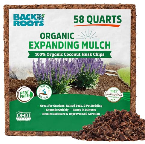 Back to the Roots 100% Organic Mulch, 58 Quart, Expanding Coconut Husk Block for Gardening