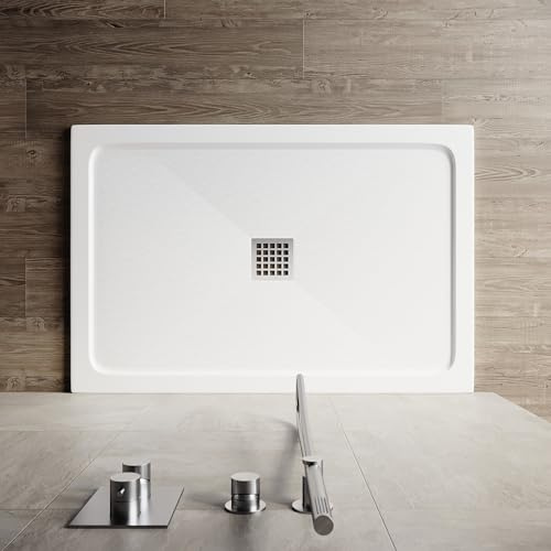 SONNI Quadratische Duschwanne, 100x80x5 cm, SMC, Rutschfeste, Ohne Siphon | Praktische Duschwanne mit durchdachtem Design für eine komfortable Nutzung und moderne Badgestaltung, Ohne Siphon