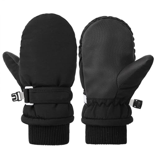 QKURT Kids Winter Ski Gloves, Children Cold Season Warm Gloves with Solid Color Thermal Windproof Glove Daily Use Mitten Unisex Cycling Running Non Slip Mitten Boys Girls Waterproof Glove Age 1-10