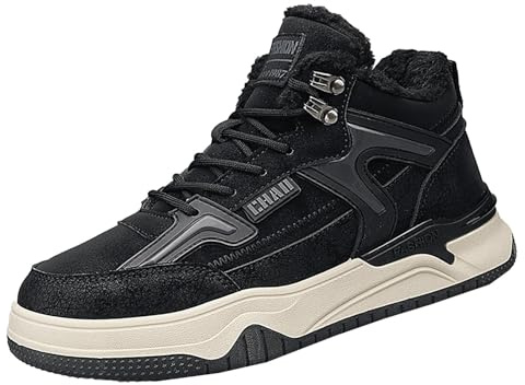 Generisch Men's Hiking Shoes with Lined Breathable Outdoor Trekking Shoes Non-Slip Hiking High Top Hiking Boots Lightweight Sports Shoes Thick Sole Snow Boots Warm Winter Boots, black, 9.5 UK