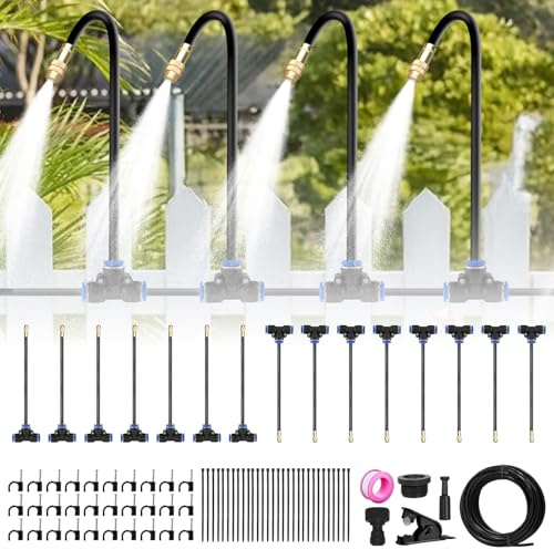 BORDEAG Sistema de riego de jardín de 15 m, flexible 360°, sistema de riego de jardín, sistema de riego ajustable, ahorro de agua para jardín, terraza, balcón, color negro