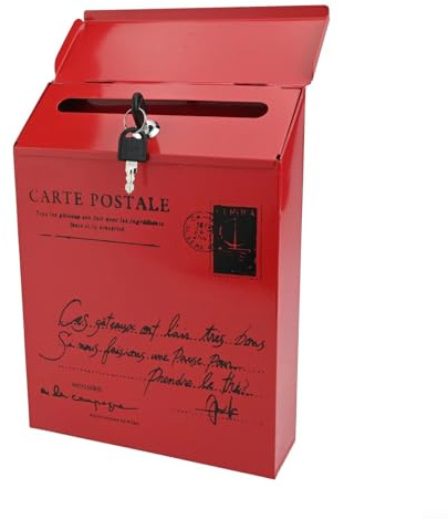 Trayneel Cassetta postale vintage da parete per esterni, rustica, per lettere, giornali, in ferro, con design bloccabile, compatibile con dimensioni postali britanniche 30 x 22 x 7 cm (rosso)