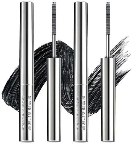 2 Stück Mascara Metallbürste, Iron Eye Mascara Schwarz Wasserfeste 3D Curling Kein Verkleben, Kein Verschmieren, Natürliche Langer Halt 0,55 mm Ultrafeine Metallbürste
