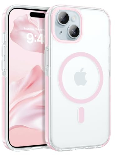 VENINGO for iPhone 15 Case,Upgraded[14FT Military Grade Protection][Fit for MagSafe] Slim Crystal Clear Shockproof Phone Case for iPhone 15 with Contrast Color Design,Pink