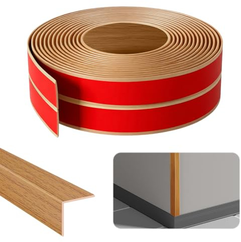Listones de pared autoadhesivos, 3 cm x 3 cm x 4 m, listón angular autoadhesivo, PVC, zócalo flexible y suave, protección de bordes, listón para puertas, ventanas, paredes (venado de roble amarillo)