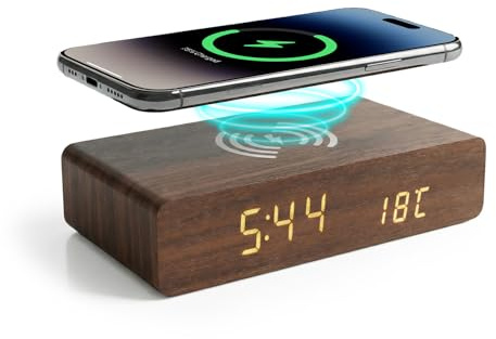 2-in-1 Wireless Charging Alarm Clock,Smart Digital Alarm Clocks Bedside,10W Fast Wireless Charger Electric Alarm Clock Charging Station with LED Display Type-C Power Cable for Bedroom, Office & Dorm