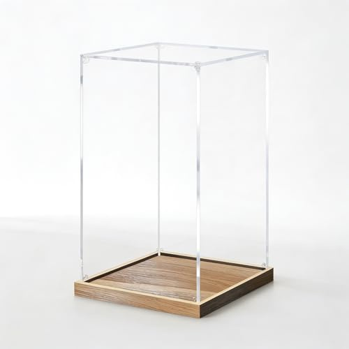 teca plexiglass Vetrina Espositiva in Acrilico Trasparente Assemblata con Base In Legno, Espositore Alto Figure, Vetrina Alternativa Al Vetro Protezione UV(Wood,15x15x60cm/6x6x24in)