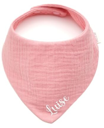 Personalisierbares Baby Halstuch mit Name – Weiches Musselin Lätzchen für Jungen & Mädchen – Spucktuch Dreieckstuch – Optional mit Schnullerband – Geschenk zur Geburt