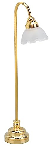 Cryfokt Lampada da Terra con Fiori in Oro in Miniatura per Casa delle Bambole, Carina e Funzionale, Luce in Scala 1/12 per L'arredamento della Casa delle Bambole, Camera da Letto, Foto, Materiale