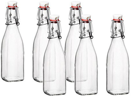 Bormioli Rocco 8.5oz Swing Bottle (Set of 6) - Reusable Glass Bottles with Airtight Leakproof Swing Tops, BPA-Free Bottle, Great for Homemade Syrups, Dressings, Infused Oils, Fresh Juices