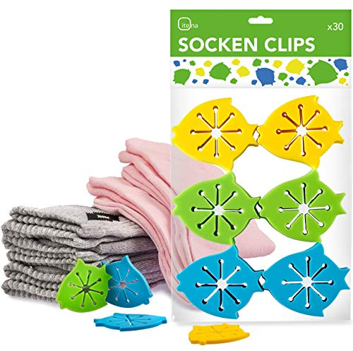 itena® Sockenclips (30 Stück) für Waschmaschine und Trockner I Socken-Klammern mit einfacher Anbringung I Sockensortierer aus flexiblem Silikon